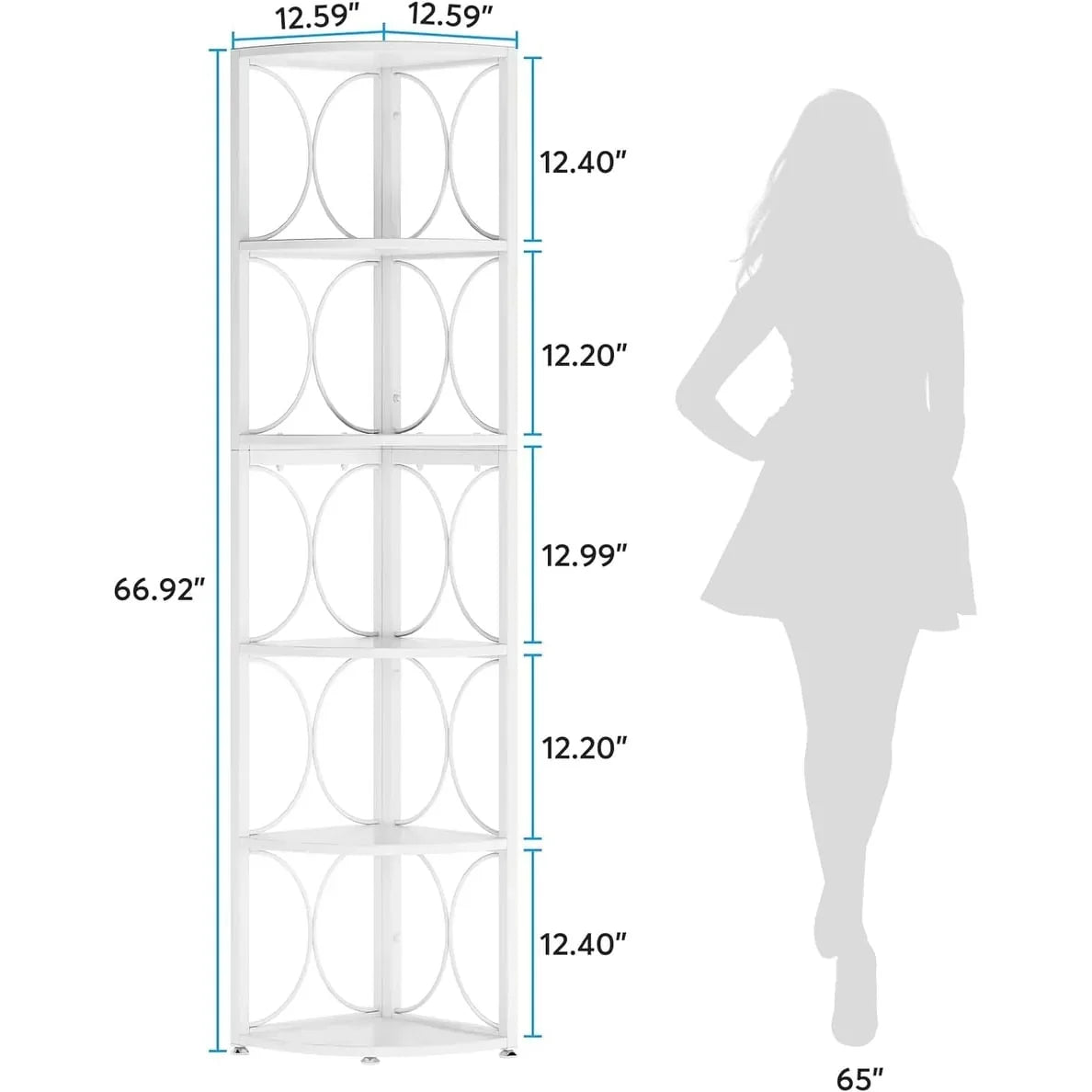 67 Inch Tall Corner Shelf. Freestanding Corner Bookshelf and Storage Shelving Unit