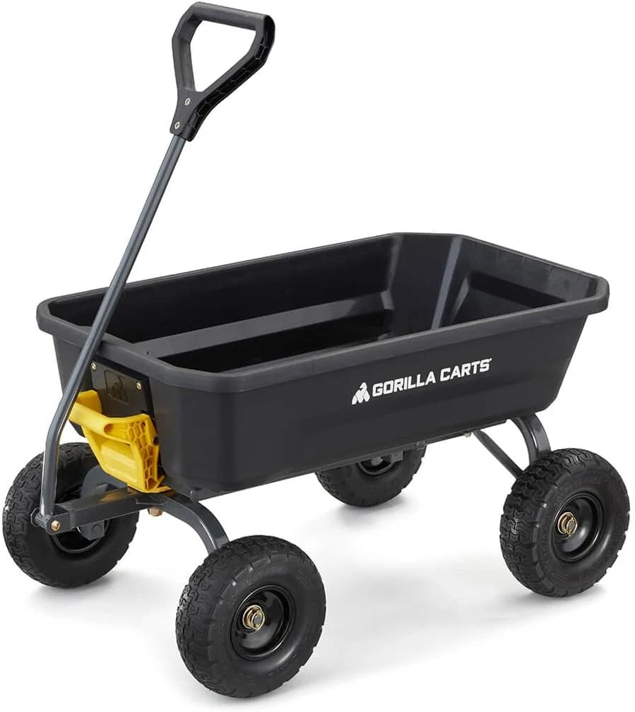 7-Cubic-Foot Poly Dump Garden Cart with No-Flat Tires. 1.200-Lb. Capacity. Black