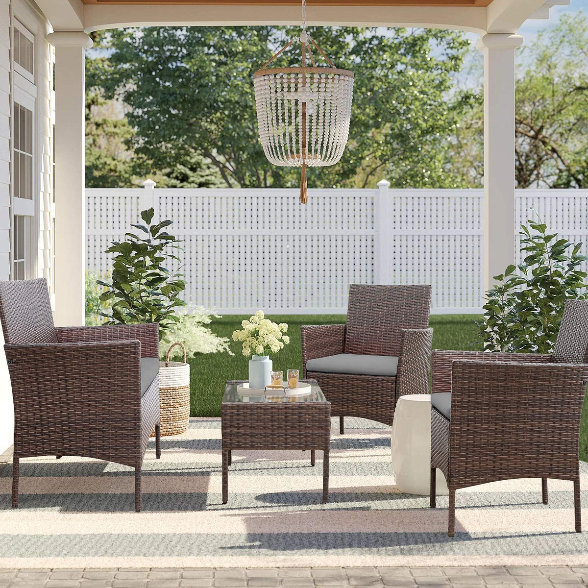4-Piece Outdoor Patio Furniture Set. Rattan Wicker Chairs and Outdoor Seating Set