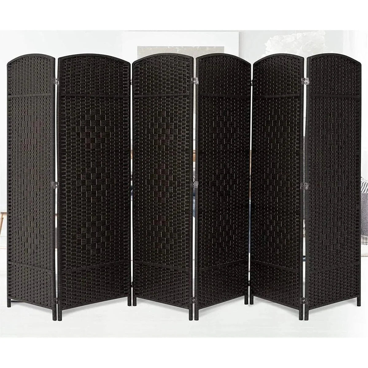 6 FT Tall Woven Fiber Room Divider. Freestanding Folding Privacy Screen