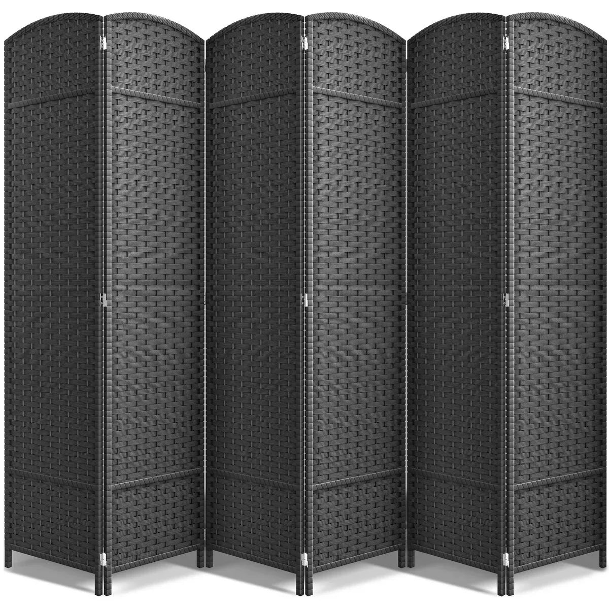 6 Panel Room Divider. 6ft Tall Extra Wide Folding Privacy Screen with Hand-Woven Mesh Panels