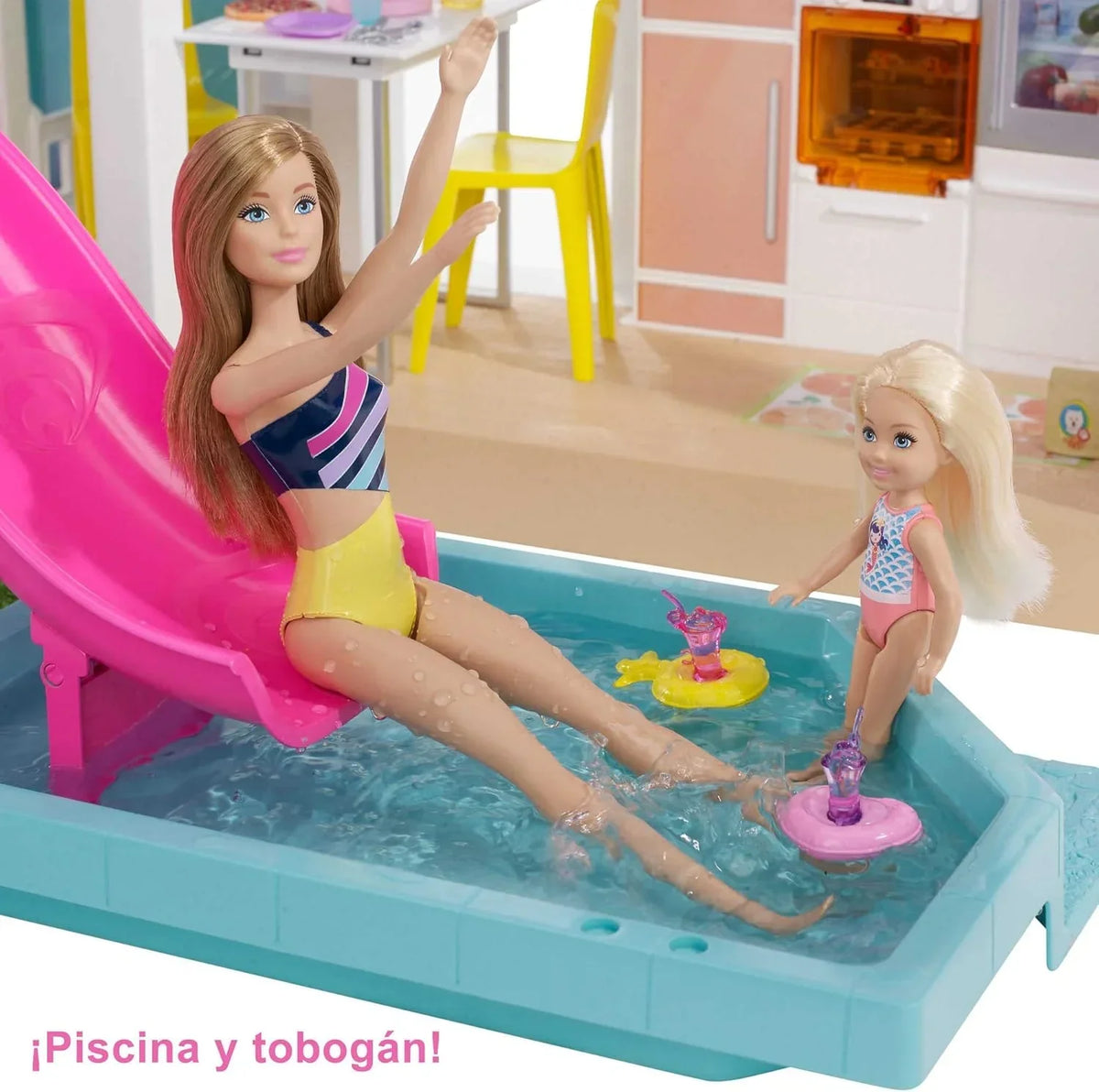 Barbie Casa de Muñecas Dreamhouse - con Piscina. Tobogán y Ascensor - Luces y Sonido - 75+ Piezas - 104 x 109 cm - Regalo para Niños de 3-7 Años.