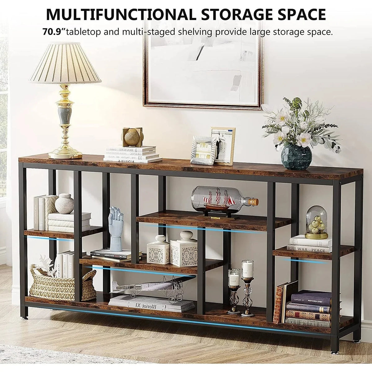 70.9 Inch Console Sofa Table with Storage. 3-Tier Entryway Table for Hallway