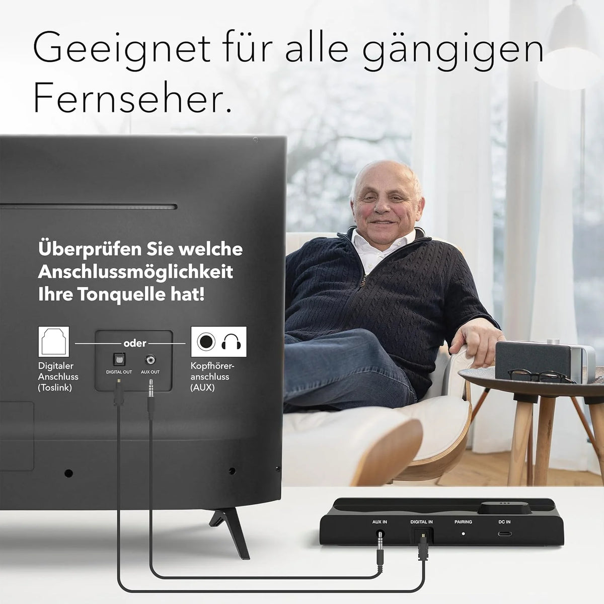 faller Oskar TV Lautsprecher/Soundbar mit Clear Voice (tragbar. kabellos. einfache Bedienung. Aluminiumgehäuse)