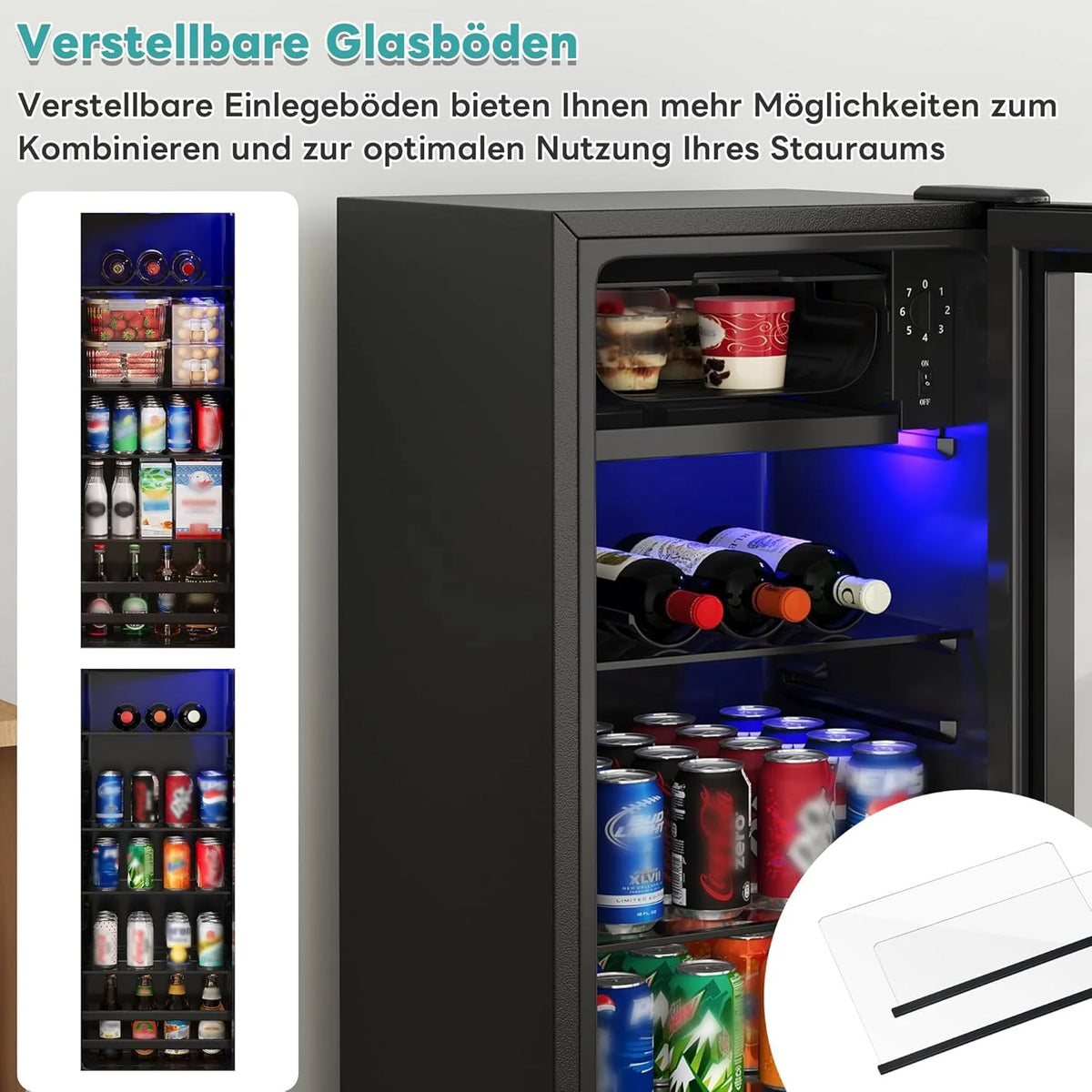 Merax Kühlschrank 128L. Freistehend Getränkekühler mit 120L-Kühlschrank + 8L-Gefrierschrank. mit LED-Innenbeleuchtung und Verstellbare Einlegeböden.