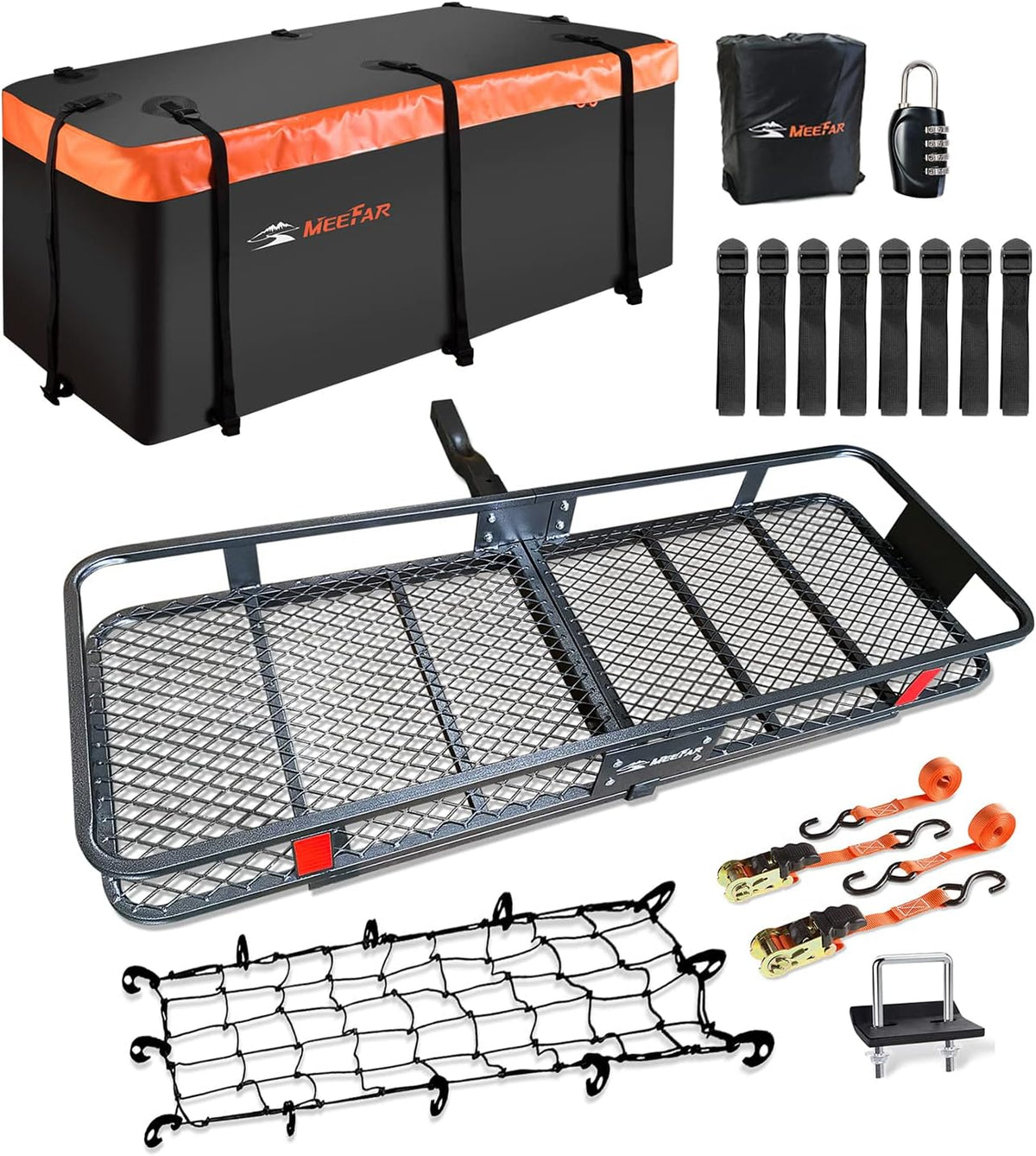 Roof Rack Carrier Basket Universal Rooftop 51 X 36 X 5 + Waterproof Bag 15 Cubic Feet (44 34 17). and Cargo Net with Attachment Hooks. Ratchet Straps