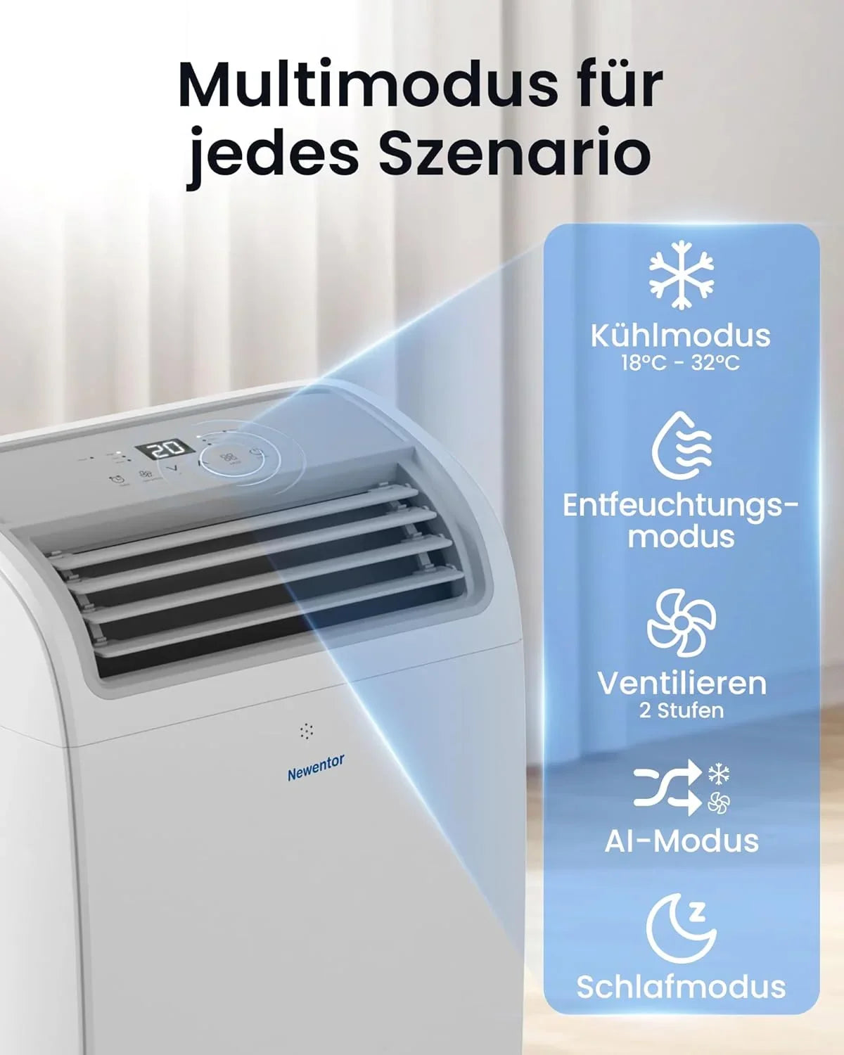 Newentor mobile Klimaanlage 14000 BTU. Klimaanlage mobil mit Abluftschlauch für Räume bis 50m2. kühlen/entfeuchten/ventilieren mit Fernbedienung