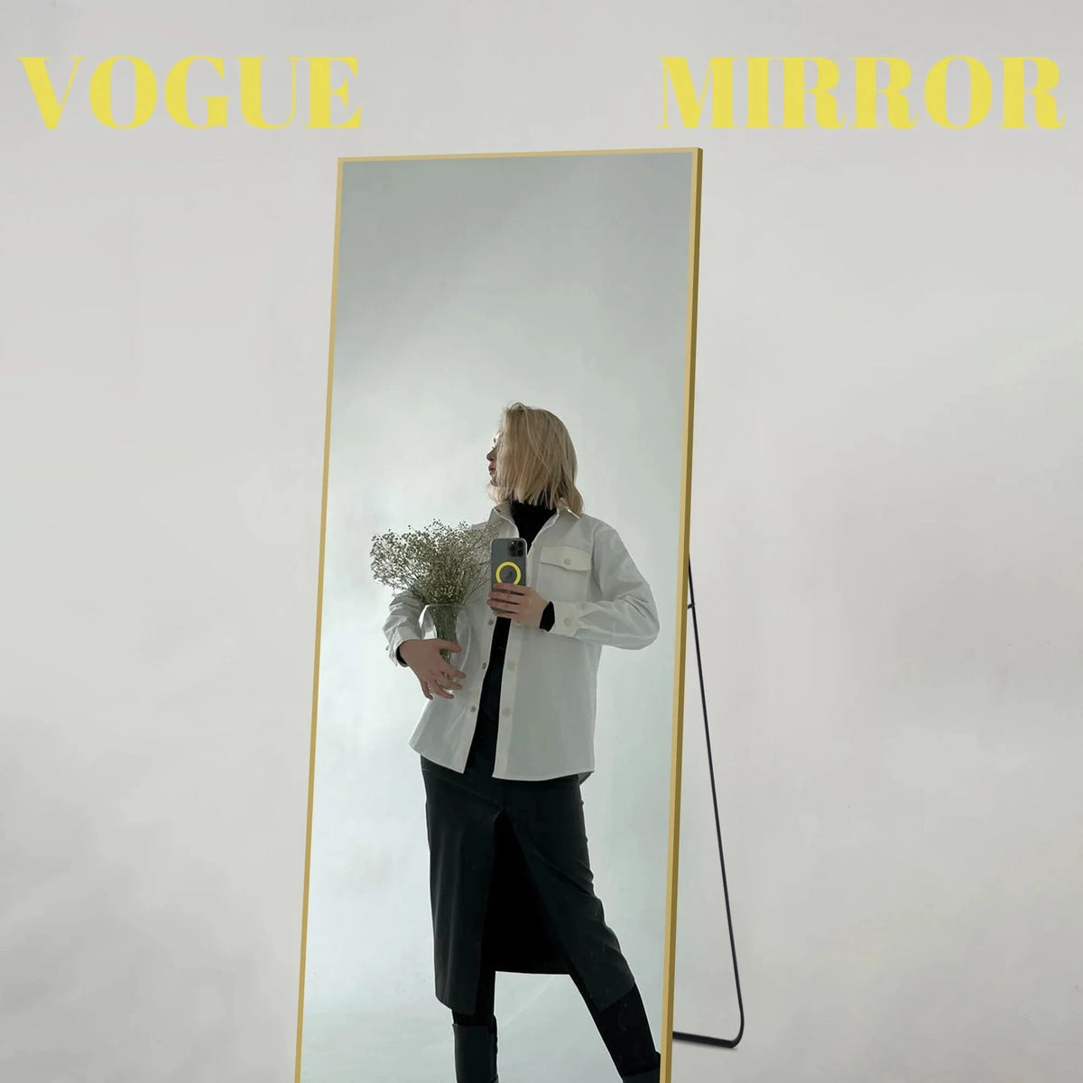 64x21 Full Length Floor Mirror. Large Full Body Aluminum Alloy Frame Standing Mirror with Stand and Wall Mount Option