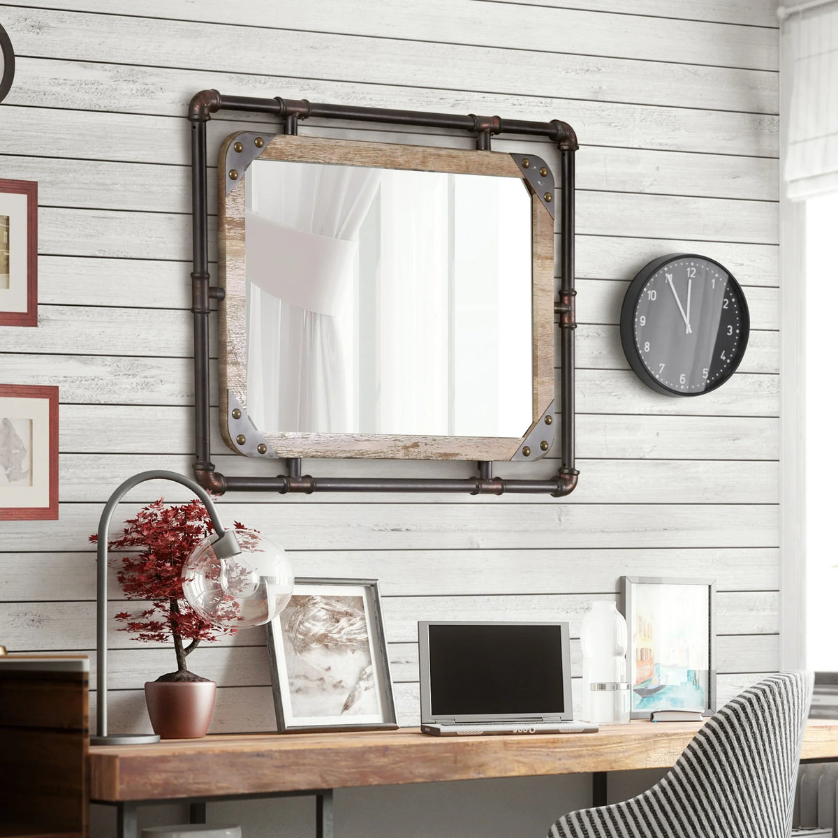 31 Inch Industrial Metal Floating Wall Mirror. Modern Decorative Wall Mirror