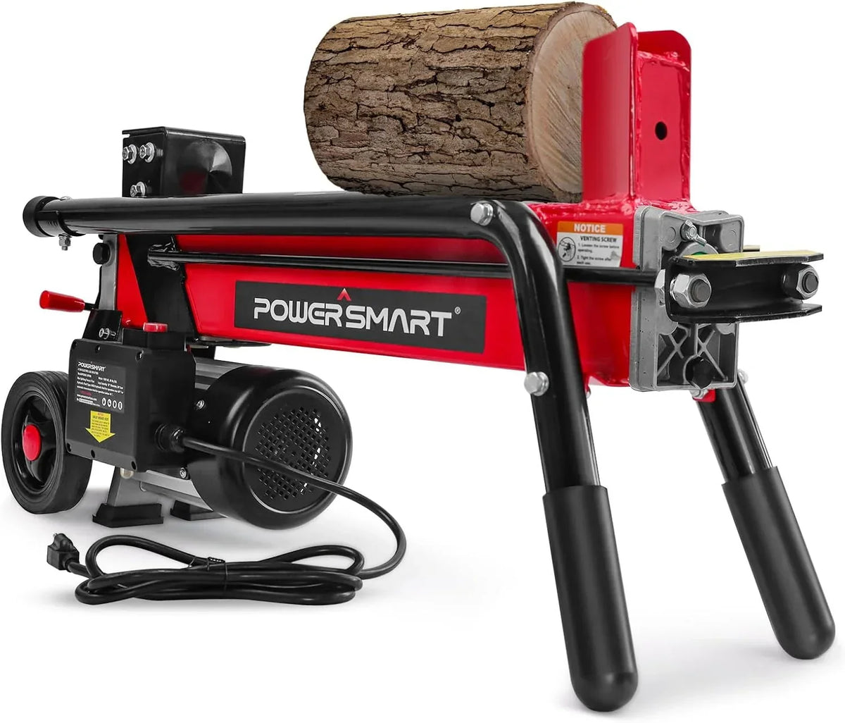 7-Ton Electric Log Splitter. 15 Amp. 3500 Motor Speed. Horizontal Full Beam Design with Steel Wedge