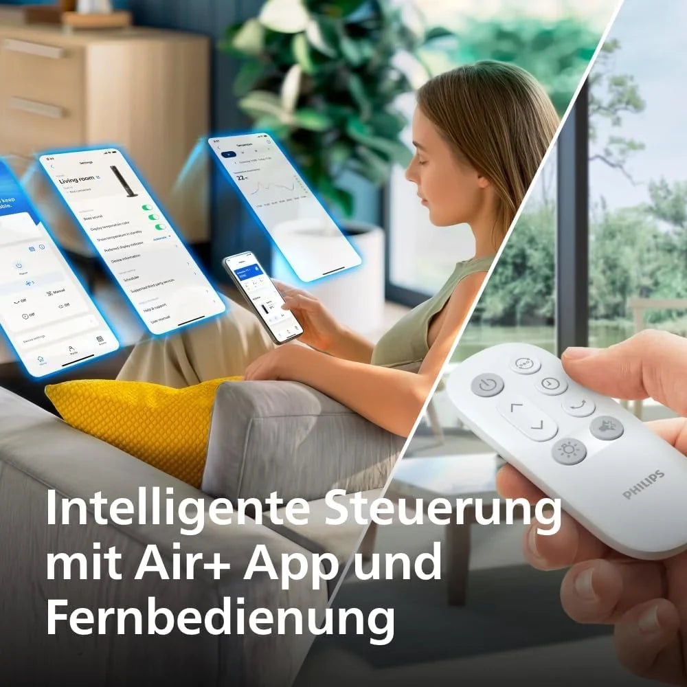 Philips Smarter Turmventilator 7000 Series – 8.4 m/s stark. ultraleise 22 dB. energieeffizient. App & Fernbedienung. Wlan. 12 Stufen. Schlafmodus.
