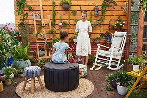 37 Gallon Round Deck Box. Patio Table for Outdoor Cushion Storage. Brown