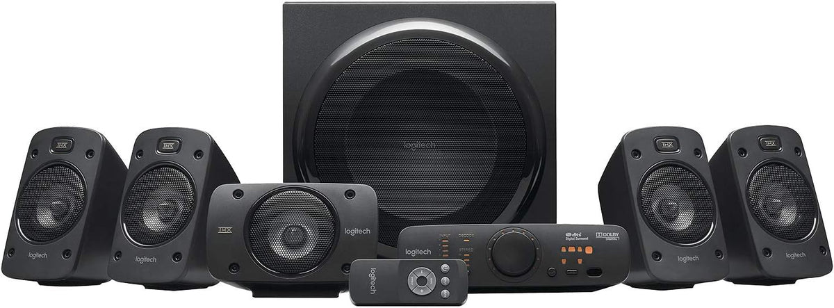 Logitech Z906 5.1 Sound System. Lautsprecher mit 1000 Watt Surround Sound. THX. Mehrere Audio-Eingänge. Fernbedienung. EU Stecker. PC/PS4/Xbox/Stereo-