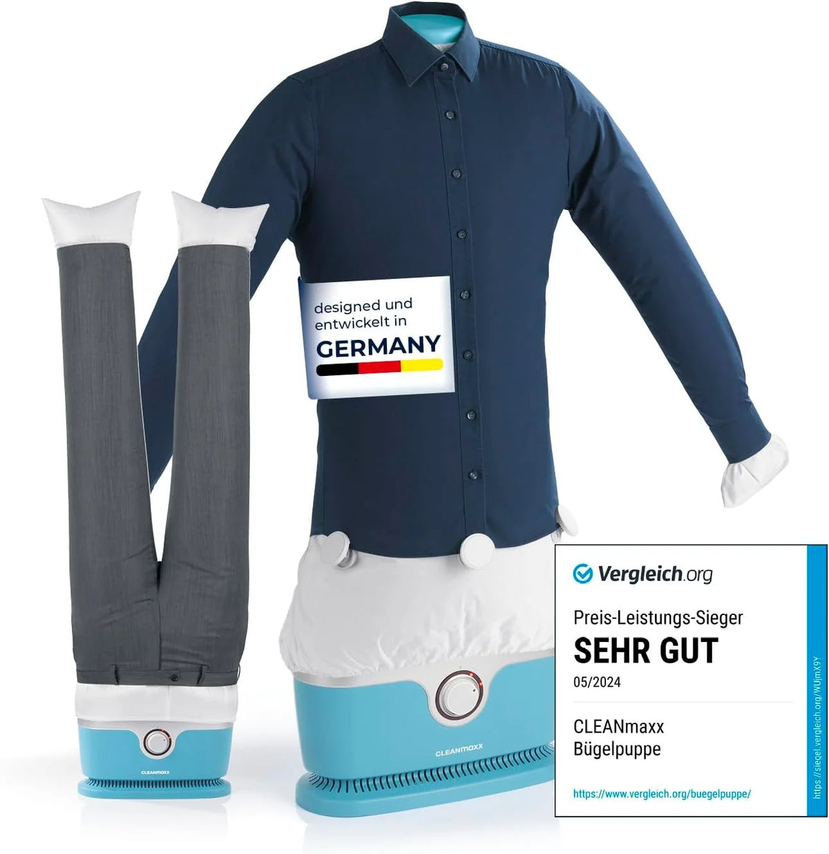 CLEANmaxx automatischer Hemdenbügler inklusive Hosenaufsatz | Bügler für Hemden. Blusen & Hosen. schonender als Wäschetrockner und Bügeleisen |
