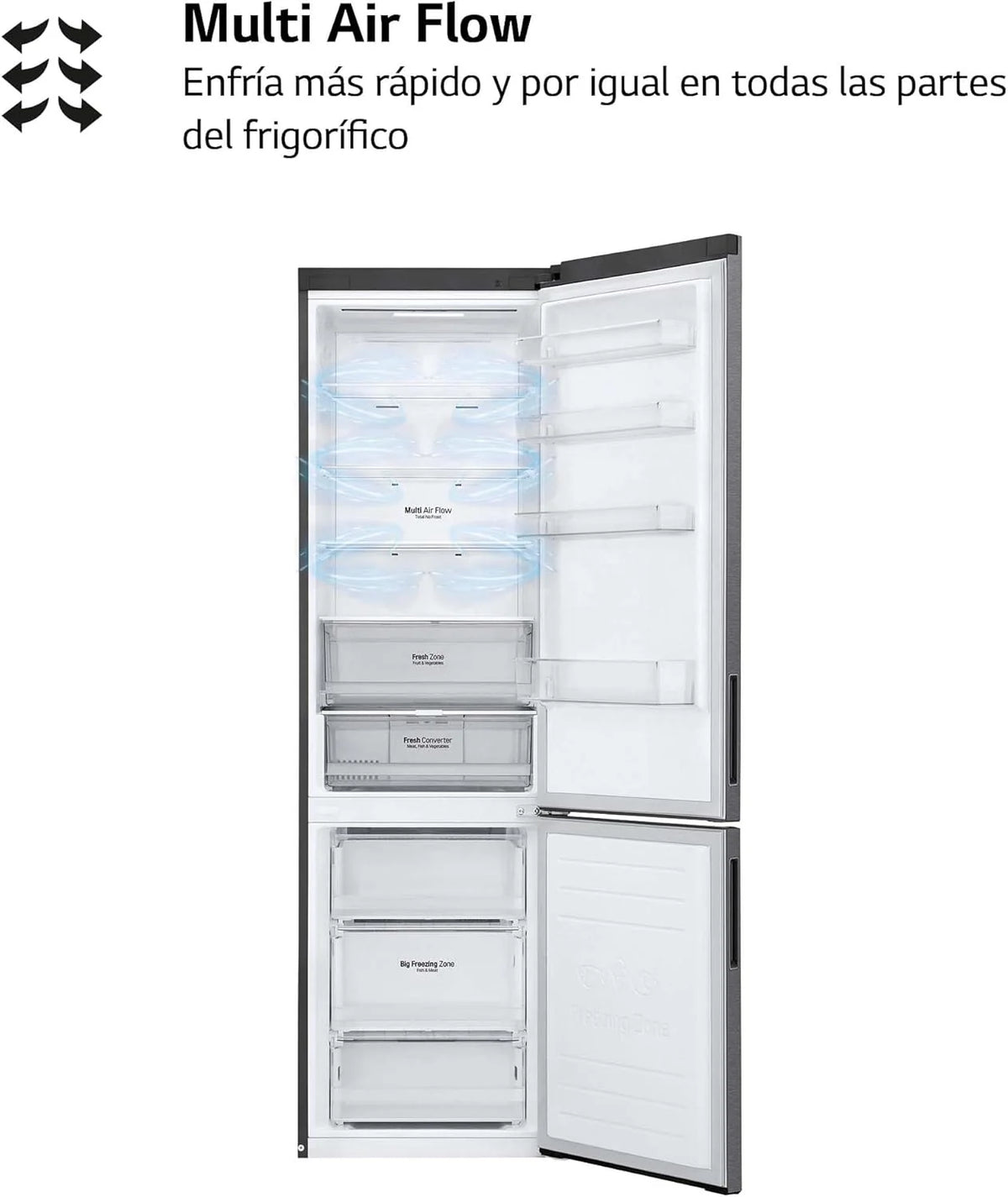 LG GBP61DSXGC - Frigorífico Combi No Frost. Congelador. Compresor Smart Inverter. Color Inox Antihuellas. 186 cm. 341 l