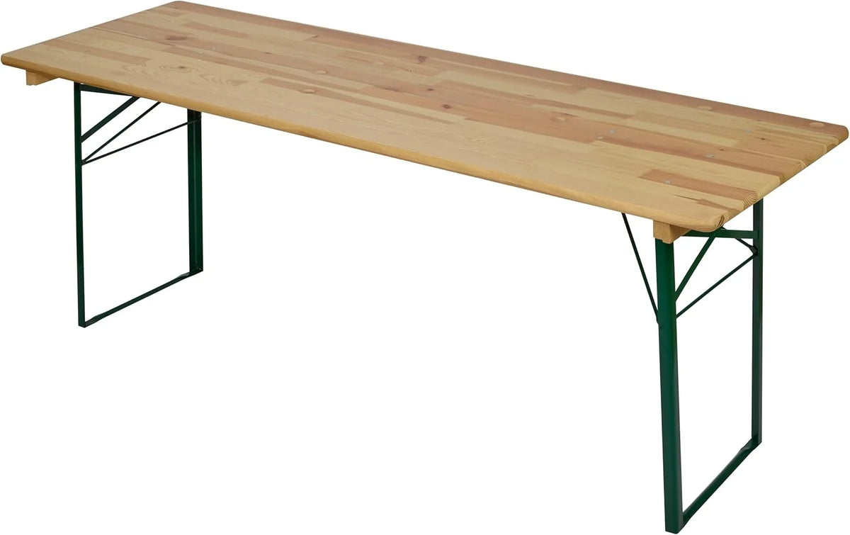 METRO Professional Bierzeltgarnitur. 3-TLG. Gartenmöbel Set. 1 Bier-Tisch 220 x 70 cm. 2 Bierbänke 220 x 25 cm. Klappbar. Naturbraun/Grün