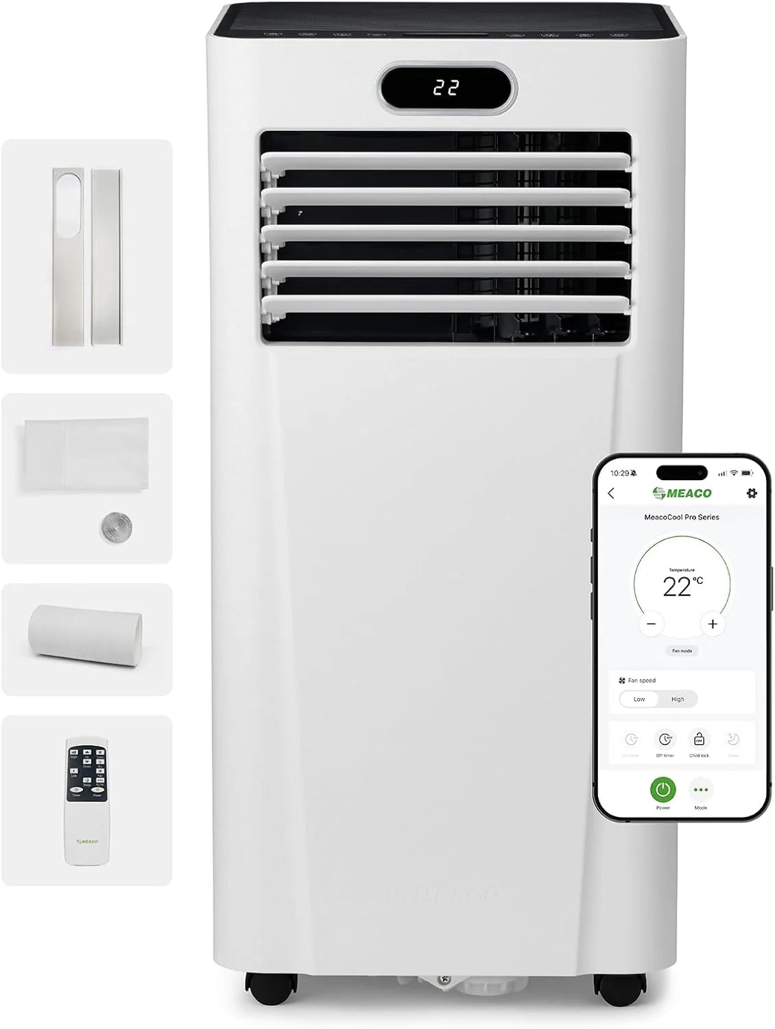 MeacoCool MC Series Pro 10000 BTU Mobile Klimaanlage mit App-Steuerung. Fernbedienung. Energieklasse A. leise (53 dB). 4-in-1 Kühlung. 18–28 m².