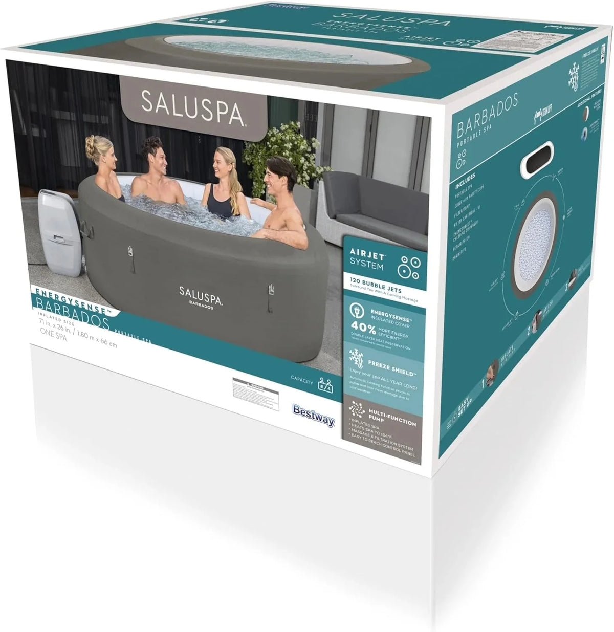 71 x 26-Inch Inflatable Hot Tub Spa for 2-4 Persons. Portable. with 2 Covers. Black