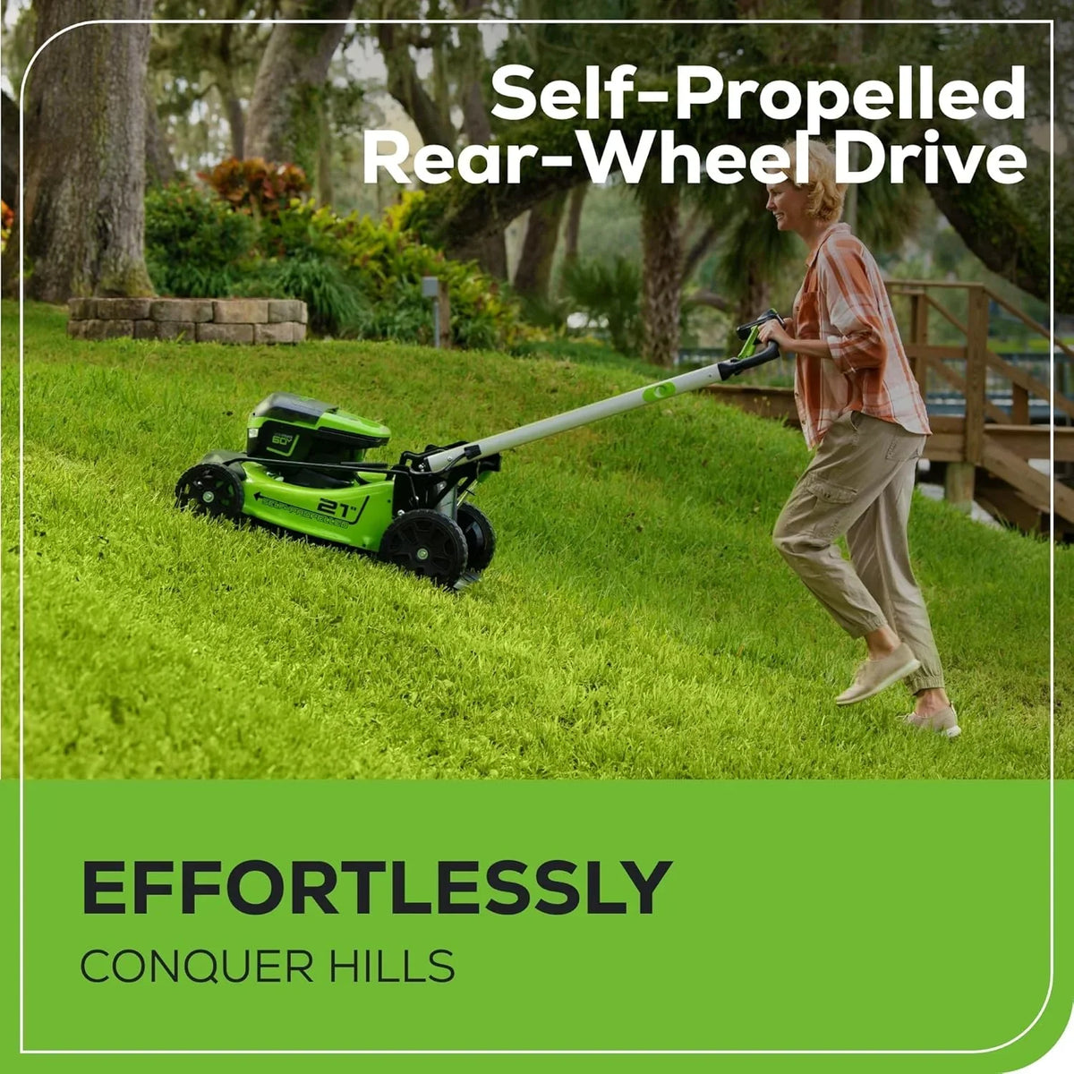 60V 21-Inch Cordless Self-Propelled Lawn Mower with 2 x 4.0Ah Batteries and Dual-Port Rapid Charger
