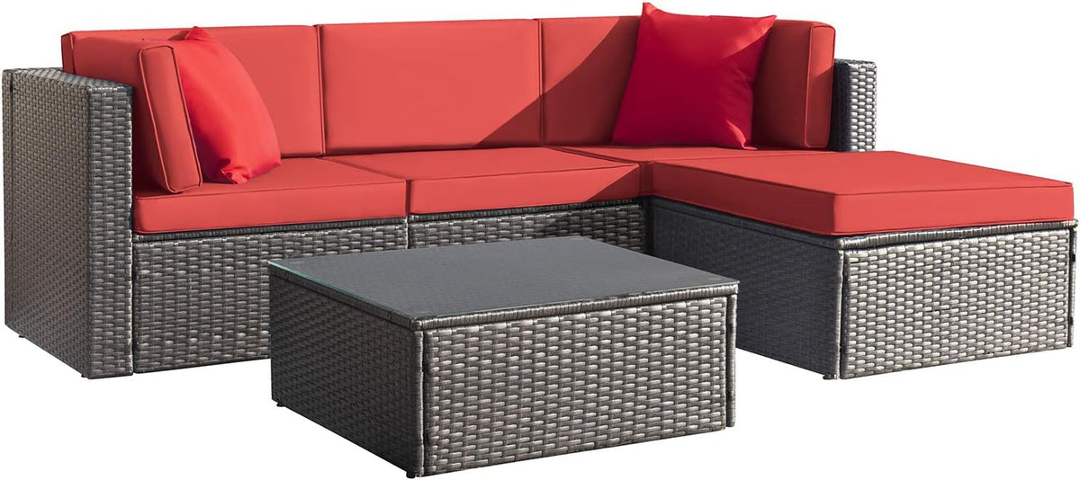 5-Piece All-Weather Patio Furniture Set with Cushions. Outdoor Wicker Conversation Sofa Set for Garden. Deck & Backyard