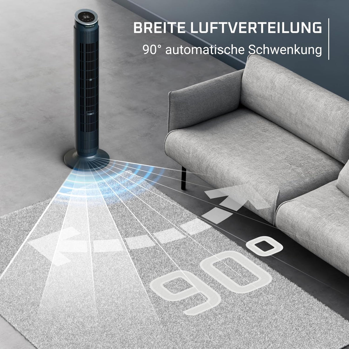 Rowenta Eole Silence Force Turmventilator. leistungsstark. Silent-Modus. 12 Geschwindigkeitsstufen. 5 Automatikmodi. Timer. 60-90°-Schwenkung.