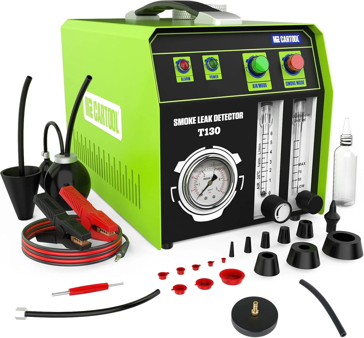 Smoke machine leakage tester. 12-volt DC car smoke machine leakage detector. equipped with an air flow meter and an oil level gauge. suitable for all vehicles.