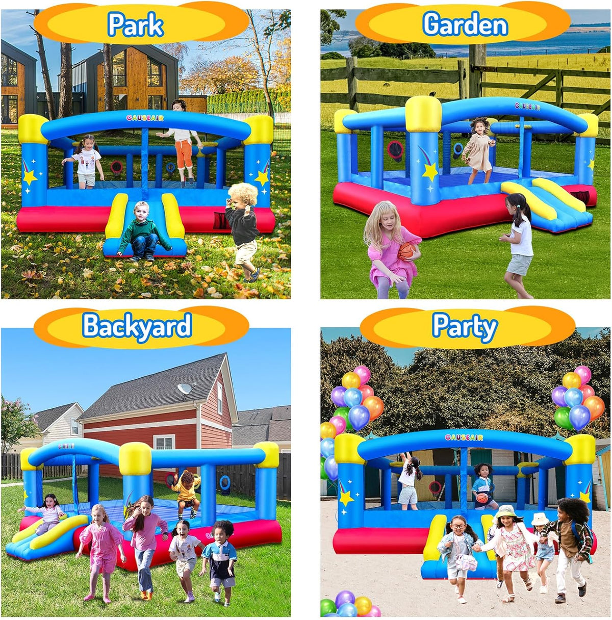 Big Inflatable Bounce House for Party Fun.15ft x 14.8ft.Double Basketball Hoop.Throw Ball Game.Reinforced PVC Bounce Floor.Jumping Bouncy Castle Holds 6 Kids