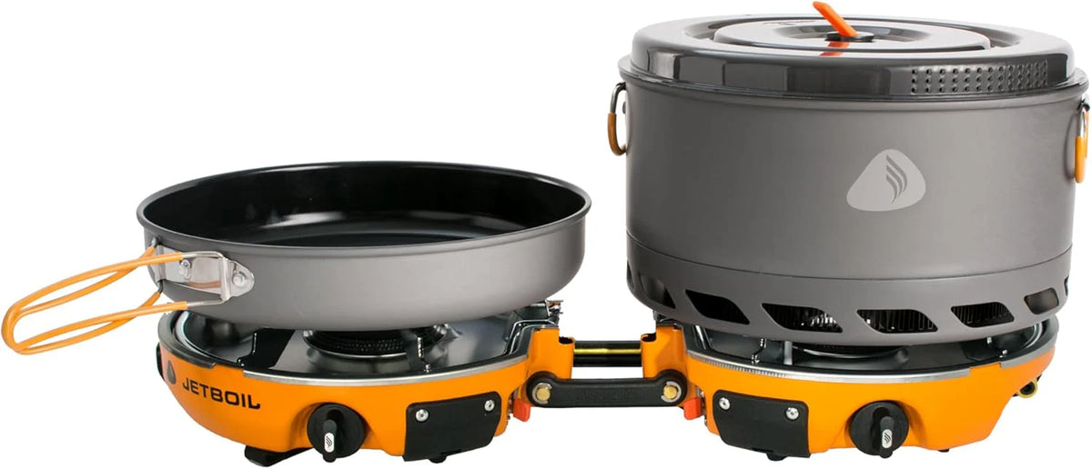 Backpack camping cooking equipment system. including camping cookware. suitable for backpacking and camping use.