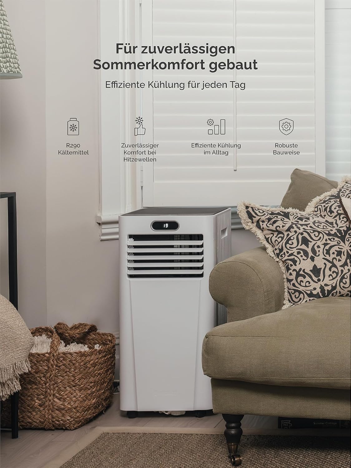 MeacoCool MC Series Pro 10000 BTU Mobile Klimaanlage mit App-Steuerung. Fernbedienung. Energieklasse A. leise (53 dB). 4-in-1 Kühlung. 18–28 m².