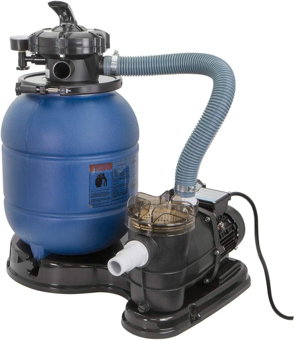 13-inch sand filter. 0.75 horsepower. swimming pool pump. 2400 gallons per hour. suitable for outdoor swimming pool package. multi-interface valve. maximum capacity 10000 gallons. 1-1/4 inch NPT interface