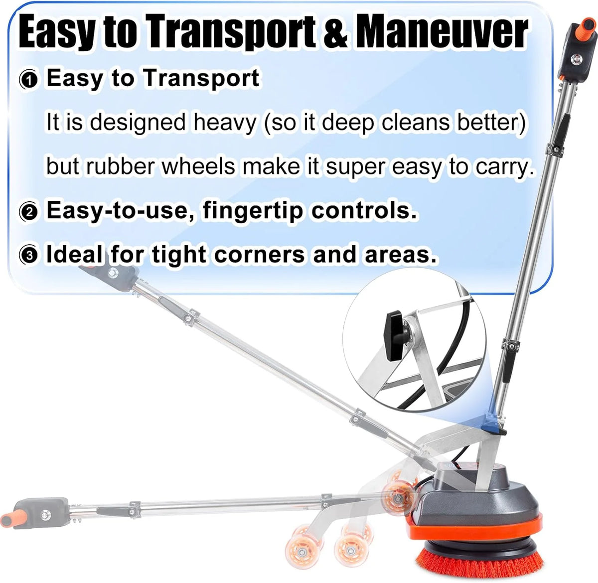 Commercial Floor Scrubber Machine with Brushes and Pads. Heavy Duty Floor Buffer Polisher and Cleaner- Deep Cleaning Tile and Grout. Hardwood Floors and Carpets without Getting on Hands and Knees
