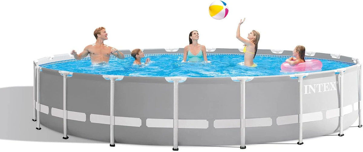 Above Ground Swimming Pool w/ Pump. Cover. & Ladder. 18' x 48. Prism Frame. Gray - Outdoor Round Family Pool w/ Filter. 42-Inch Deep Water