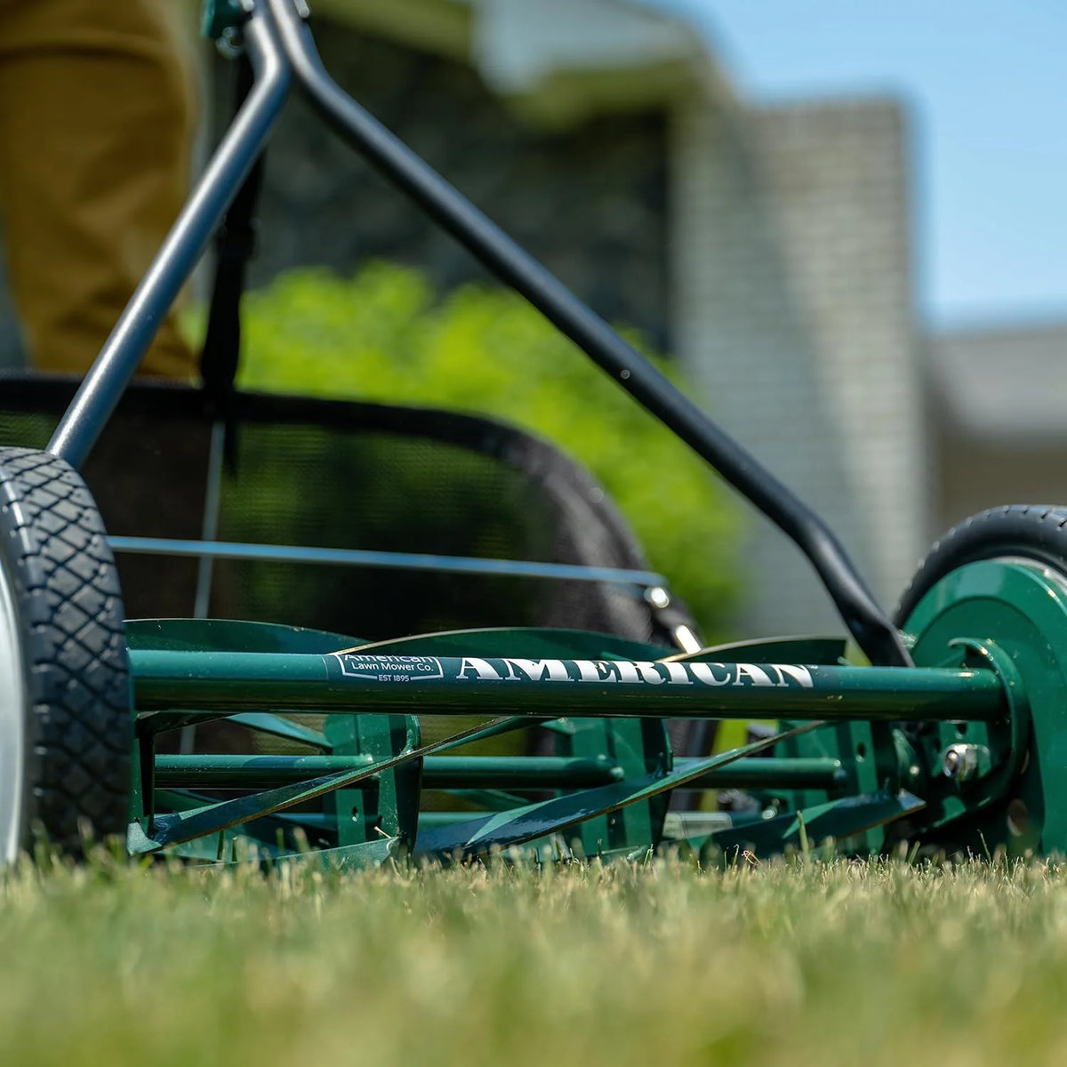 Mower Company 1725-16GC 16-inch 7-blade reel mower with grass debris collection device. designed specifically for lawns. green model