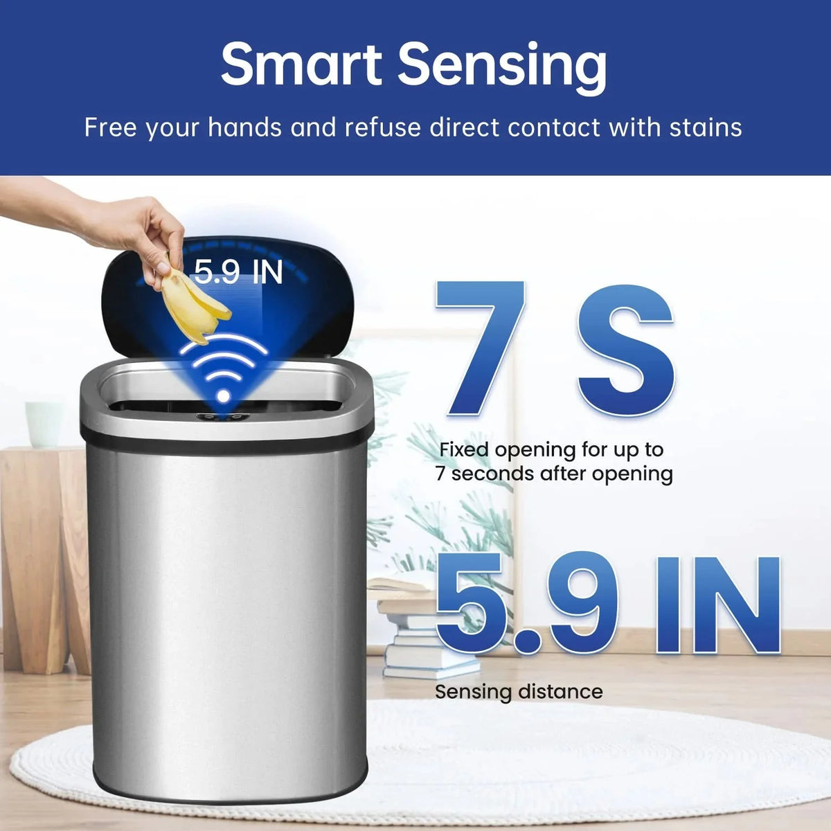 13 Gallon Automatic Kitchen Trash Can with Lid. Touchless Motion Sensor Garbage Bin