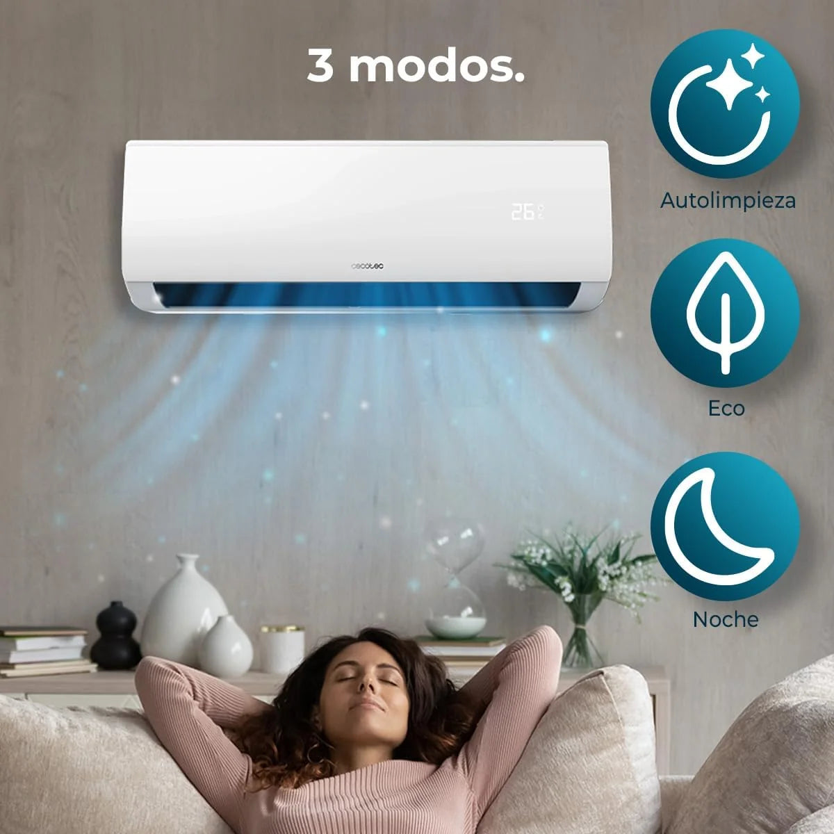Cecotec Aire Acondicionado Split AirClima 9000 Smartfresh. 9000 BTU. Motor DC. Bomba de Calor. Mando a distancia. Pantalla LED. Sistema Inverter. 5