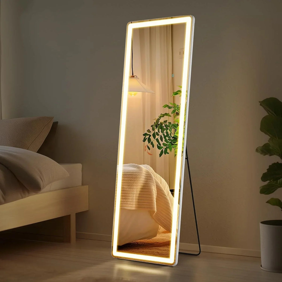 64 x 21 Inch Full Length LED Floor Mirror with Stand. Full Body Wall Mounted Mirror