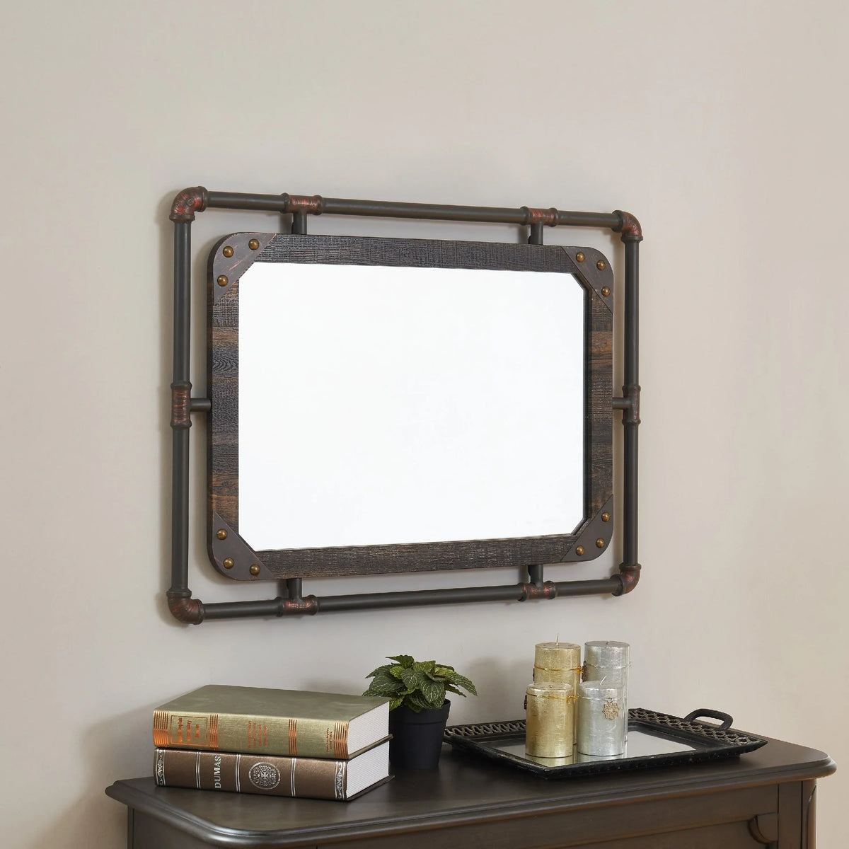 31 Inch Industrial Metal Floating Wall Mirror. Modern Decorative Wall Mirror