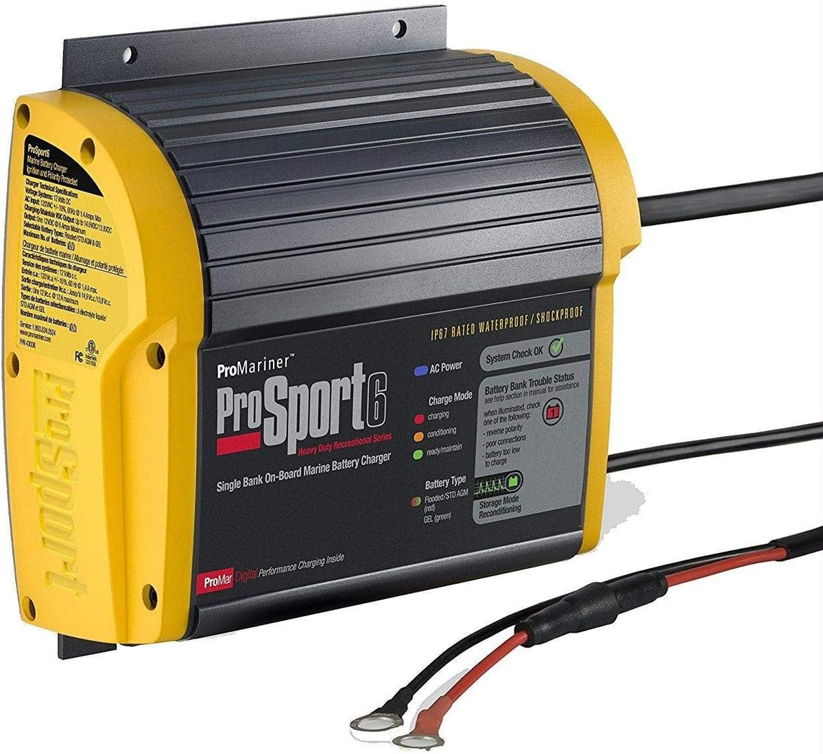 20 amperes. 12/24 volts. 2 battery packs. waterproof. waterproof battery charger for use on water.