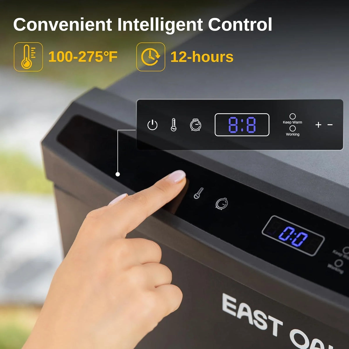30 Electric Smoker. Outdoor Smoker with Glass Door & Meat Thermometer. 725 Sq Inch Large Capacity. 4 Detachable Racks for Backyard BBQ. Party. Outdoor Cooking Night Blue