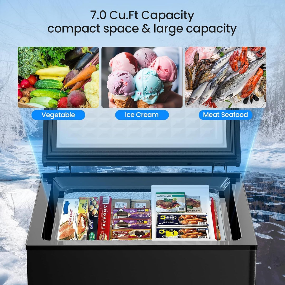 3.5 Cubic Feet Chest Freezer with 2 Removable Baskets Free Standing Top Open Door Compact Freezer with Adjustable Temperature for Home/Kitchen/Office/Bar (3.5 Cubic Feet. White)