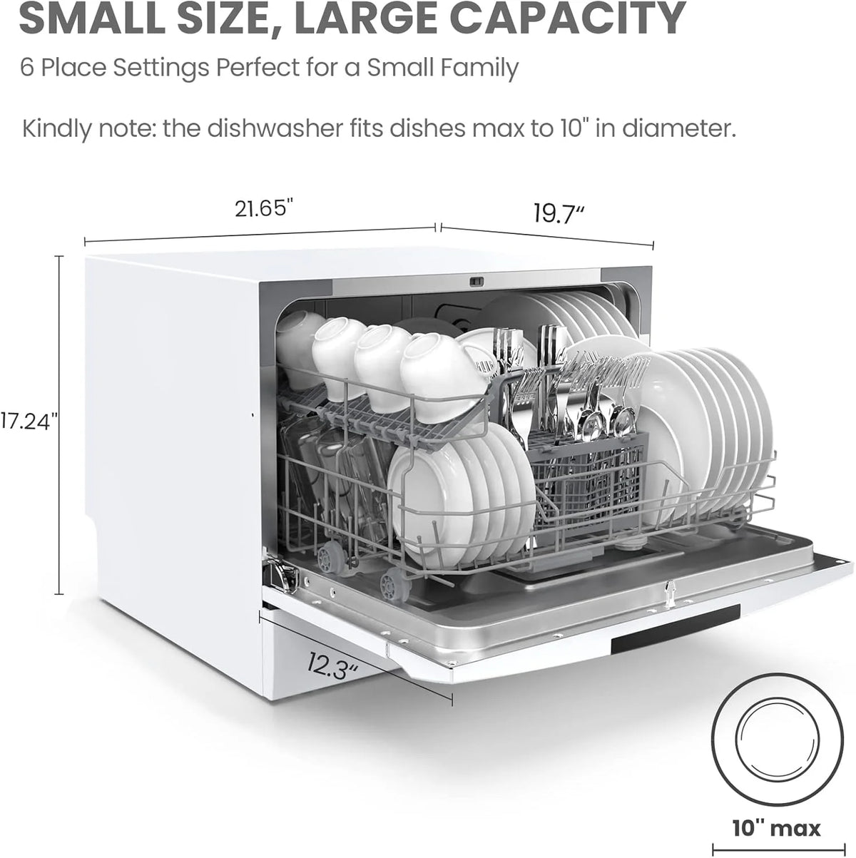 Countertop Dishwasher. Energy Star Portable Dishwasher. 6 Place Settings & 8 Washing Programs. Speed. Baby-Care. ECO& Glass. Dish Washer for Dorm. RV& Apartment. Black