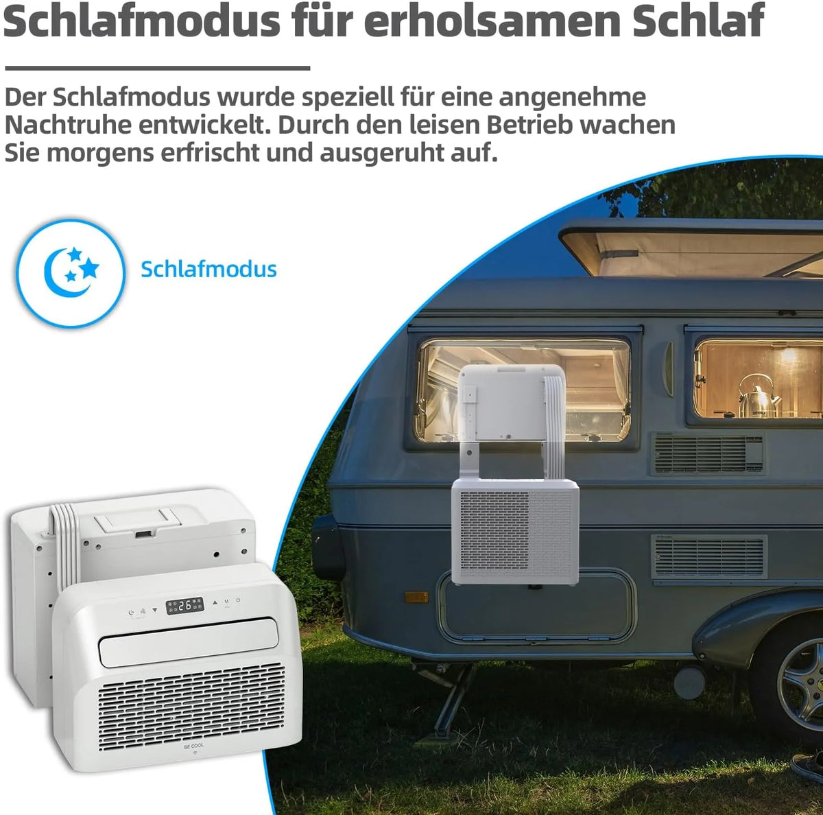 BE COOL BC5CSKL26 3in1 Mini Split Klimaanlage 5000 BTU mit WiFi. App-Steuerung. Kühlen. Lüften. Entfeuchten. 24h Timer. Schlafmodus. für Räume bis 12