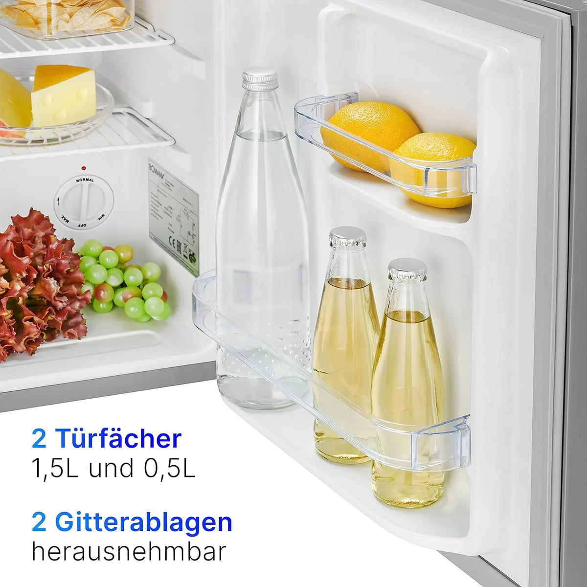 Bomann Mini Kühlschrank 42 Liter | Getränkekühlschrank klein für Büro. Camping und Gaming | kleiner Kühlschrank leise 39 dB | Minibar mit wechselbarem