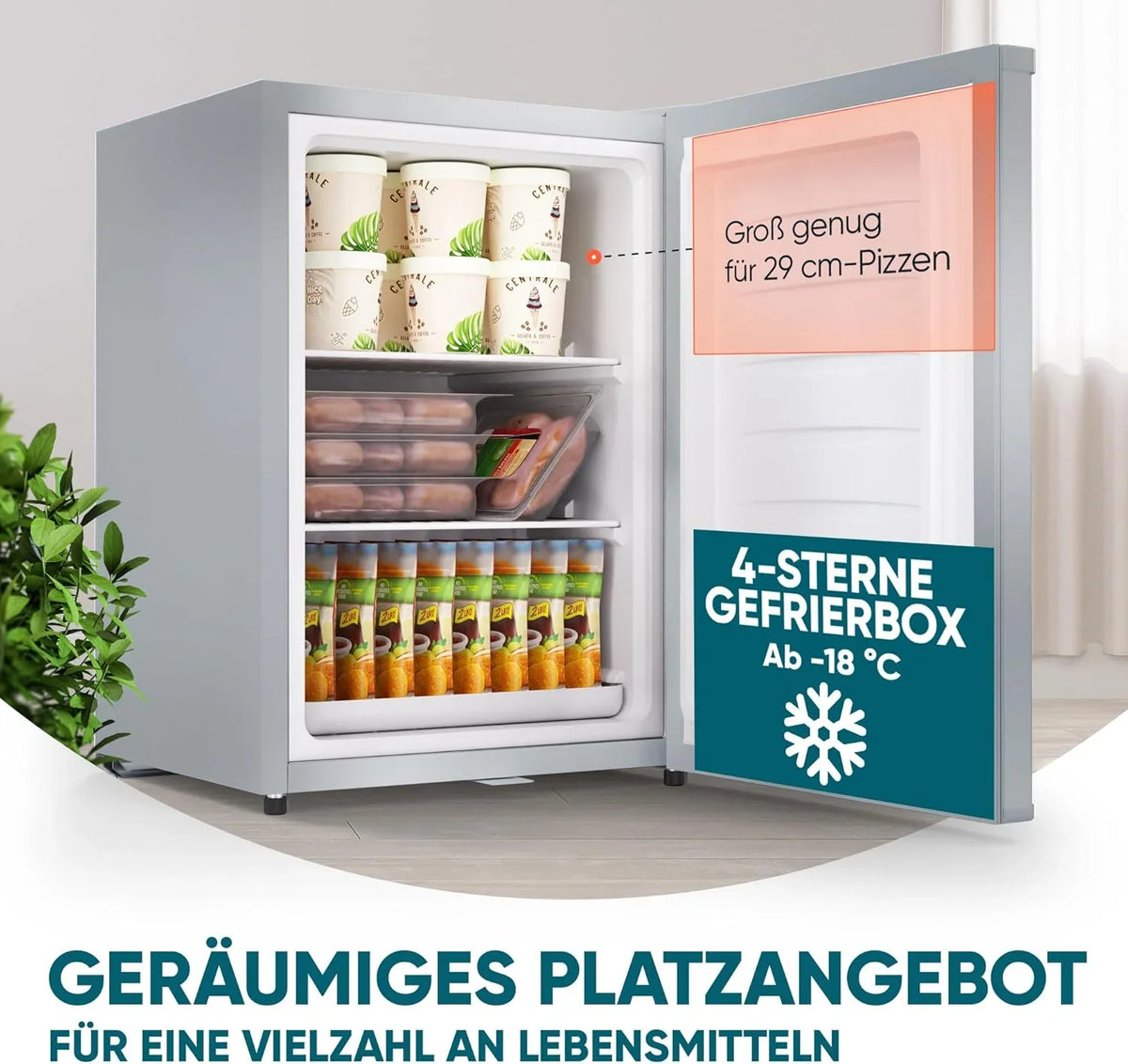 Stillstern Mini Gefrierschrank (42L) -18°C. Eiswürfelschale. Schloss. Türanschlag wechselbar. 4-Sterne Tiefkühlschrank für Camping/Büro Gefriertruhe
