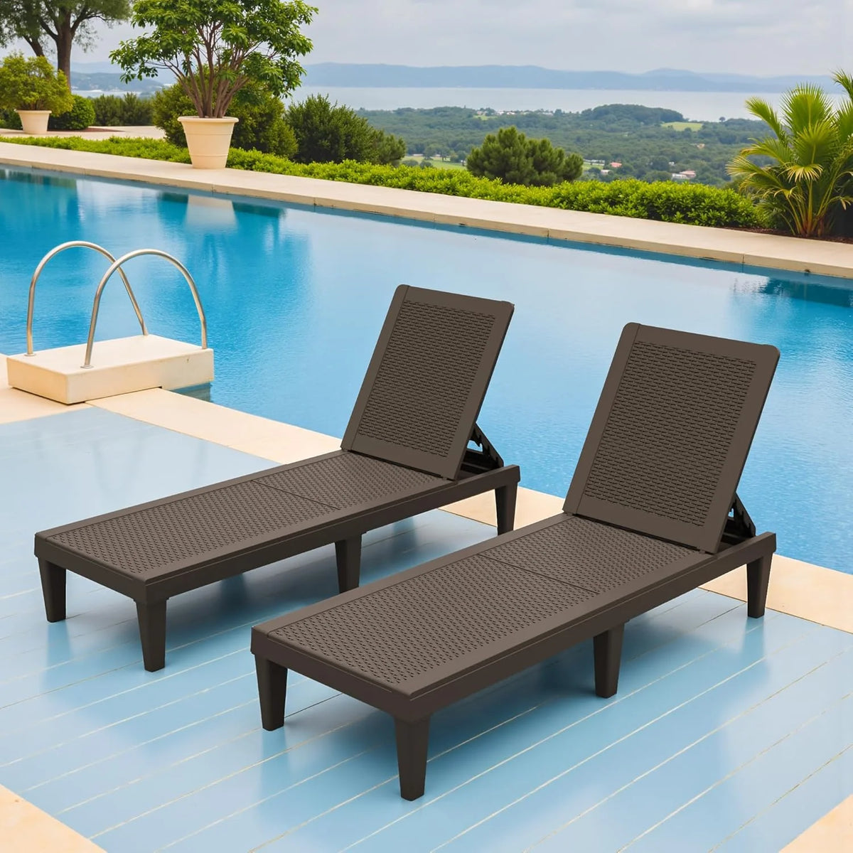 Outdoor Chaise Lounge Chair Set of 2 for Patio Poolside. Waterproof & Adjustable & Easy Assembly Sun Lounger for Outside Deck. Pool. Beach. Black