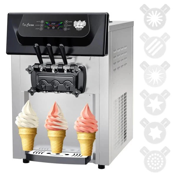 2200W 3-Flavor Soft Serve Ice Cream Machine. 5.3–7.4 Gal/Hr. LCD Touch Screen. Automatic Cleaning