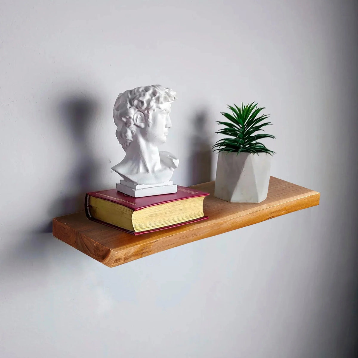 1 Piece Teak Wood Wall Shelf with Live Edge. Rustic Floating Shelf for Home Decor