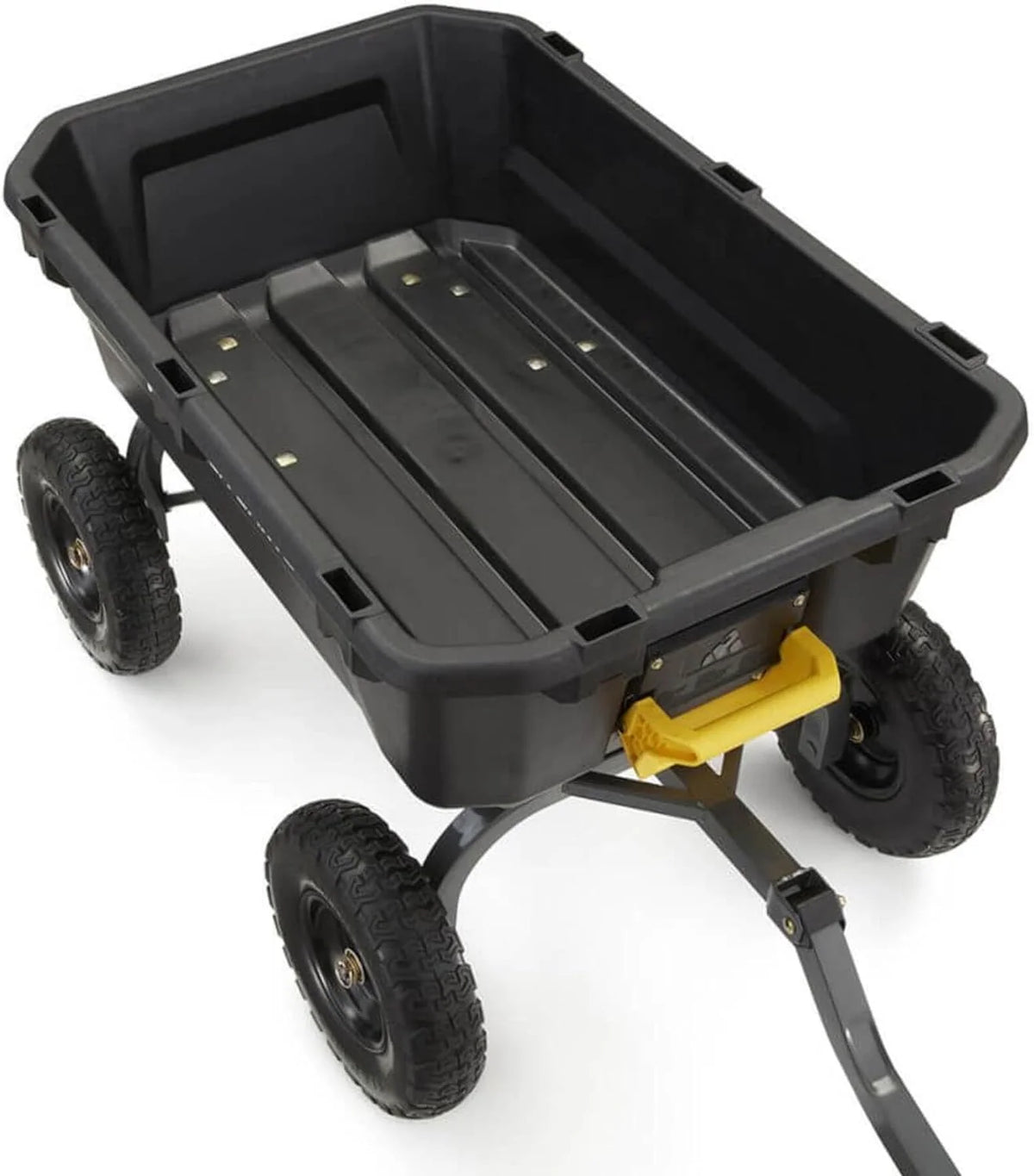 7-Cubic-Foot Poly Dump Garden Cart with No-Flat Tires. 1.200-Lb. Capacity. Black