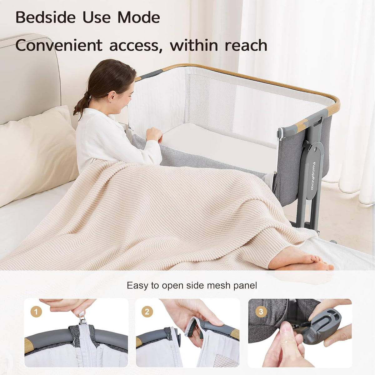 Maydolly Baby Bassinet Bedside Crib. 3-in-1 Baby Bassinet Bedside Bed with Mattress and Soft. Breathable Sheet. 7-Height Adjustable. Stable and Reliable Crib for Nursery