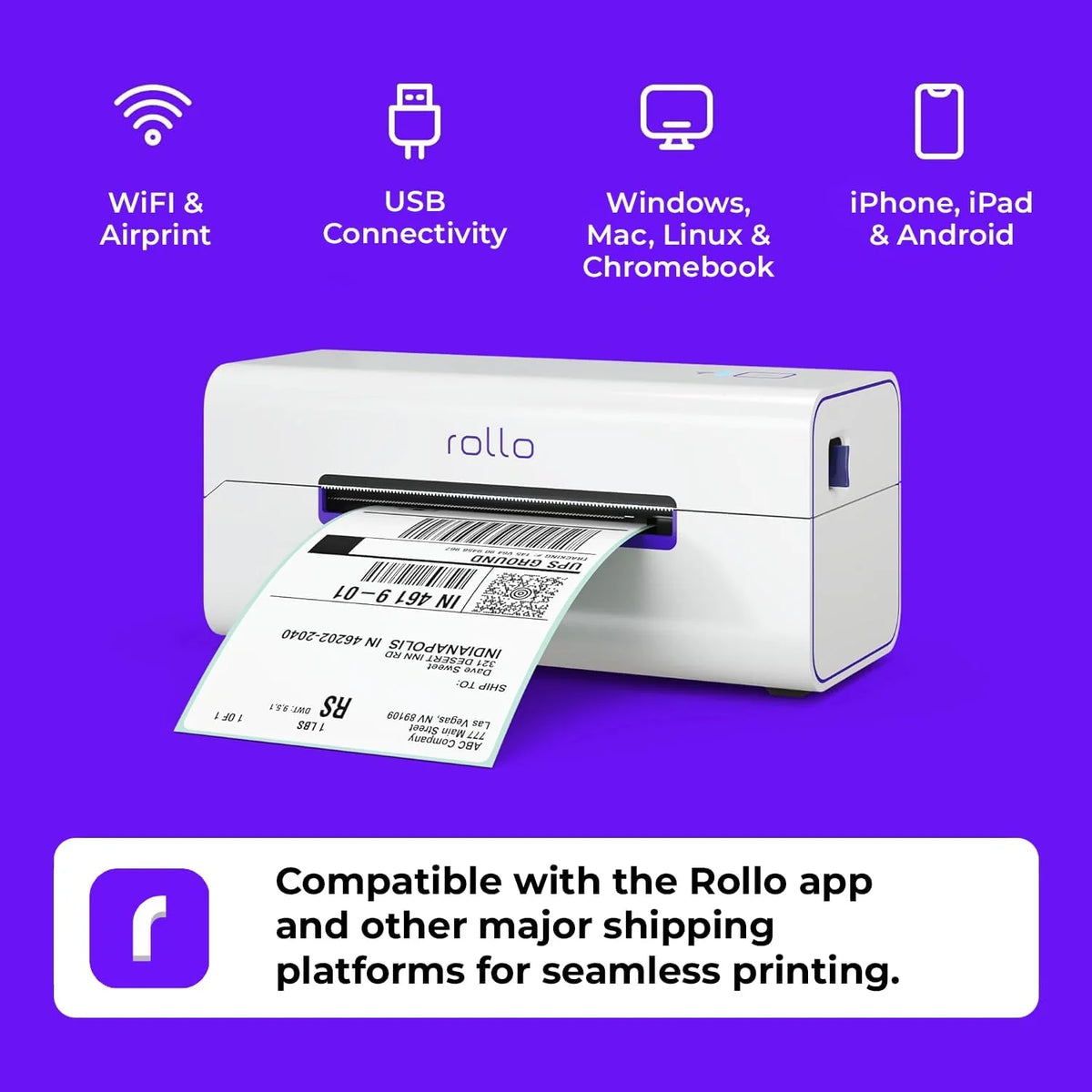 Wireless Shipping Label Printer - A Wi-Fi-enabled thermal label printer (size 4x6 inches). suitable for package shipping - Can be printed via AirPrint on iPhone. iPad. and Mac - Supports Windows. Chromebook. Android. and Linux systems